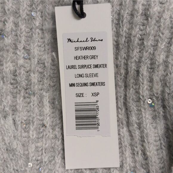 NWT Michael Stars Heather Grey Ribbed Sequin Wrap Laurel Surplice Sweater Sz XSP - Picture 7 of 8